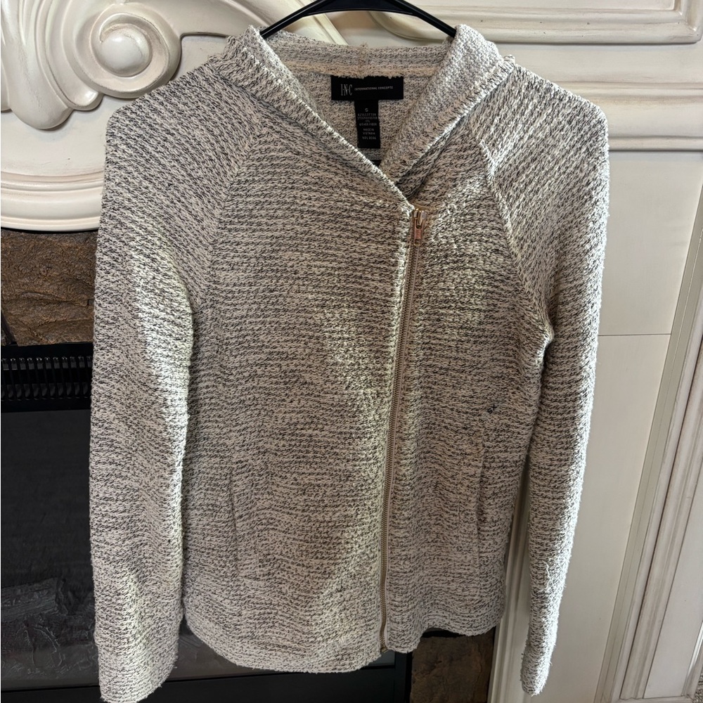 INC International Concepts Gray Cardigan Sweater with Heathered Texture